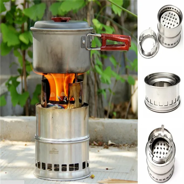

Burning Camping Stove Portable Outdoor Picnic Stoves Stainless Steel Light Weight Wood Gas Backpacking Emergency Survival