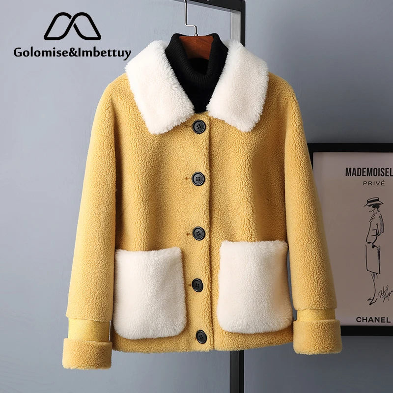 

Golomise&Imbettuy Real Composite Shearling Lamb Fur Coat Women Genuine Wool Fur Coat/Jacket with Faux Suede Leather Liner