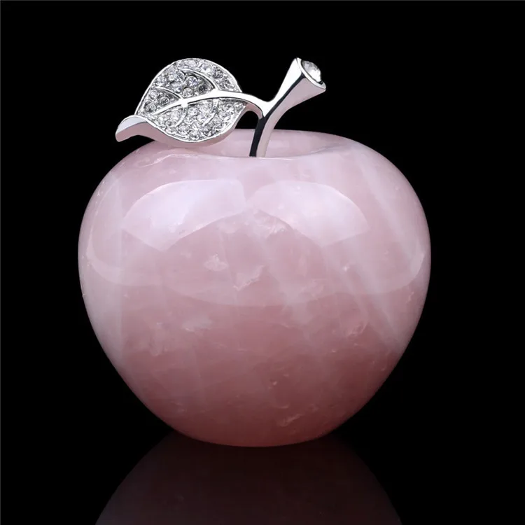 

45mm Natural Tumbled Rose quartz Clear quartz aventurine Carved Apple Decoration Crafts