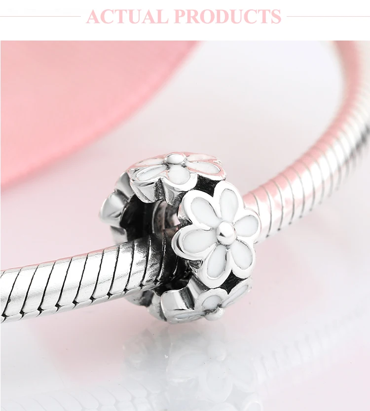 Модный женский браслет Pandora из стерлингового серебра 925 пробы с белым цветком и эмалью для изготовления ювелирных изделий