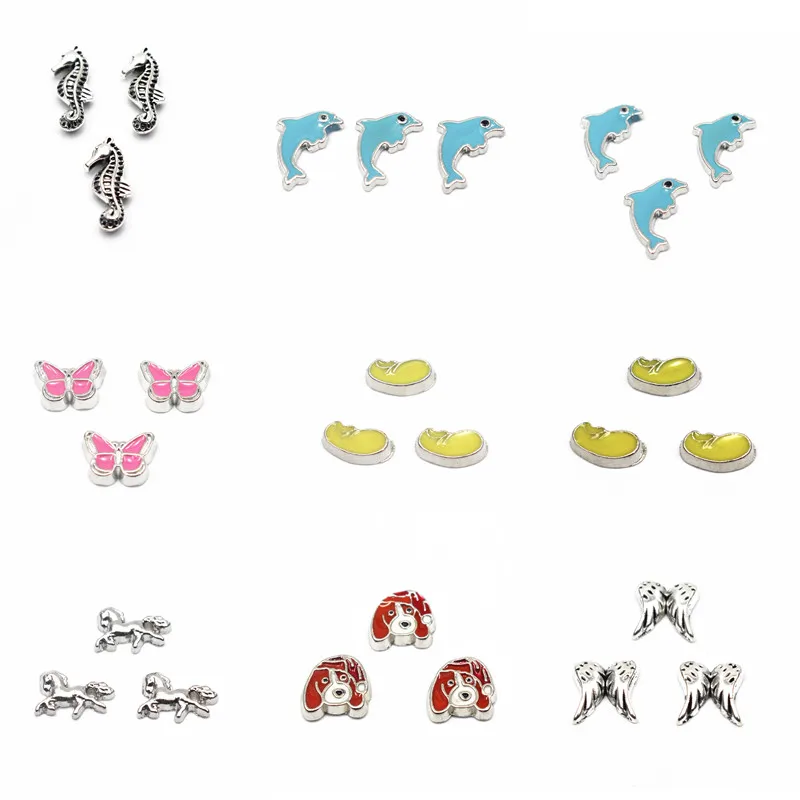 New Arrive MIx 10pcs/lot sea horse wing dog floating charms living glass floating memory locket charms jewelry