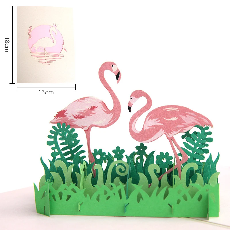 Birthday Card with Envelope Laser Cut Flamingo 3D Pop Up Greeting Card 