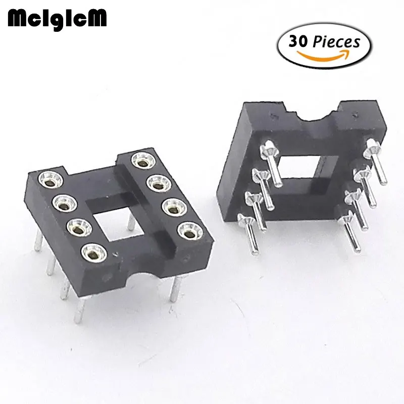 

MCIGICM 30pcs Round Hole 8 Pins 2.54MM DIP IC Sockets Adaptor Solder Type IC Connector