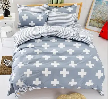 

London print and cross printed cotton 4 pcs or 3 pc bedding sheet set, high quality colorful pillowcase sets