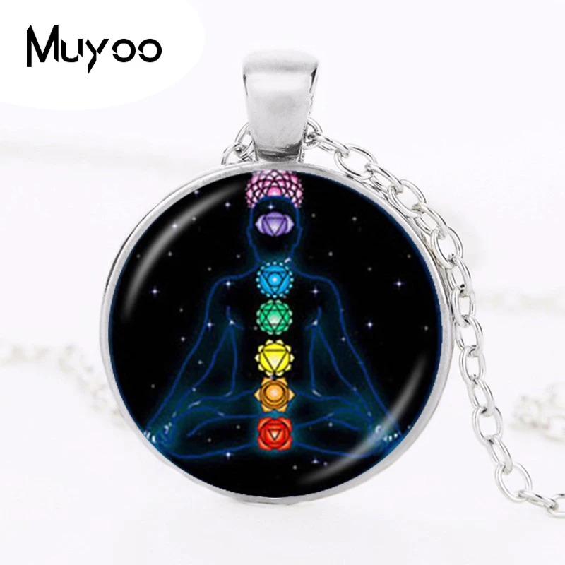 

7 Chakra Reiki Healing Necklace Buddha Yoga Meditation Pendant Spiritual Om Symbol Hope Jewelry Chain Statement Necklace HZ1