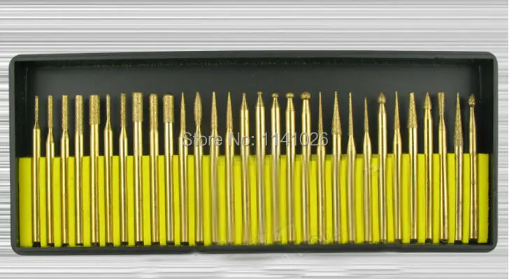 

Free Shipping 30pcs 3MM Titanium Diamond Burrs Bit Set Dremel Rotary Burrs Tool Grinder Accessories Power Tools Engraving Bit