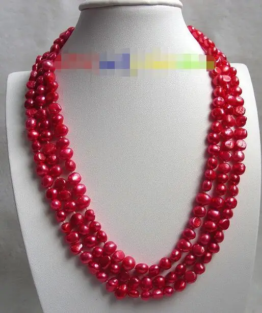 

Free Shipping >> Genuine 16" baroque 3row red freshwater pearls necklace