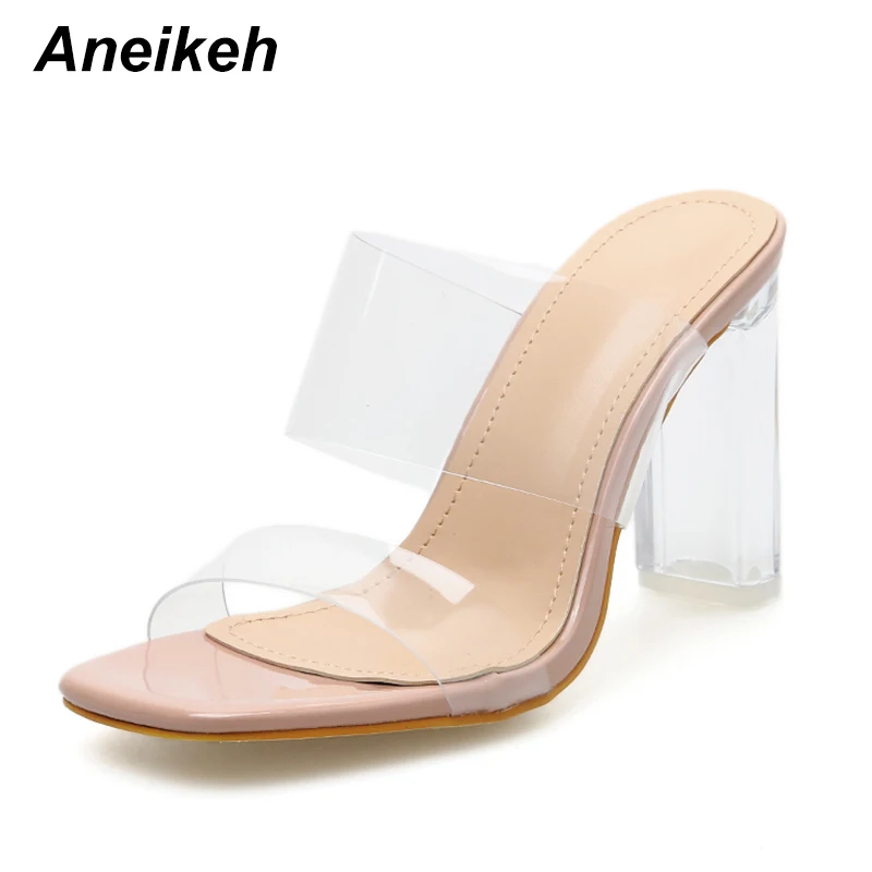 Новые прозрачные тапочки Aneikeh из ПВХ каблук с открытым носком плексигласа