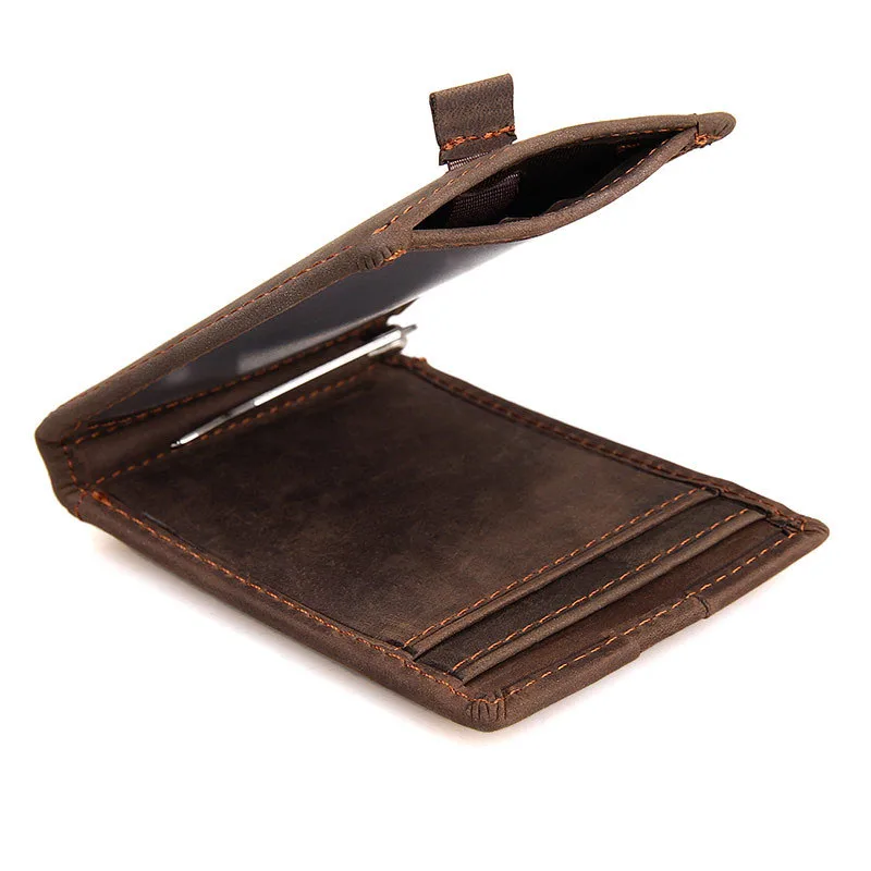 RFID Блокировка двойные тонкие из натуральной кожи тонкие минималистичные кошельки с передним карманом для мужчин зажим для денег из кожи с натуральным лицевым покрытием 577-50