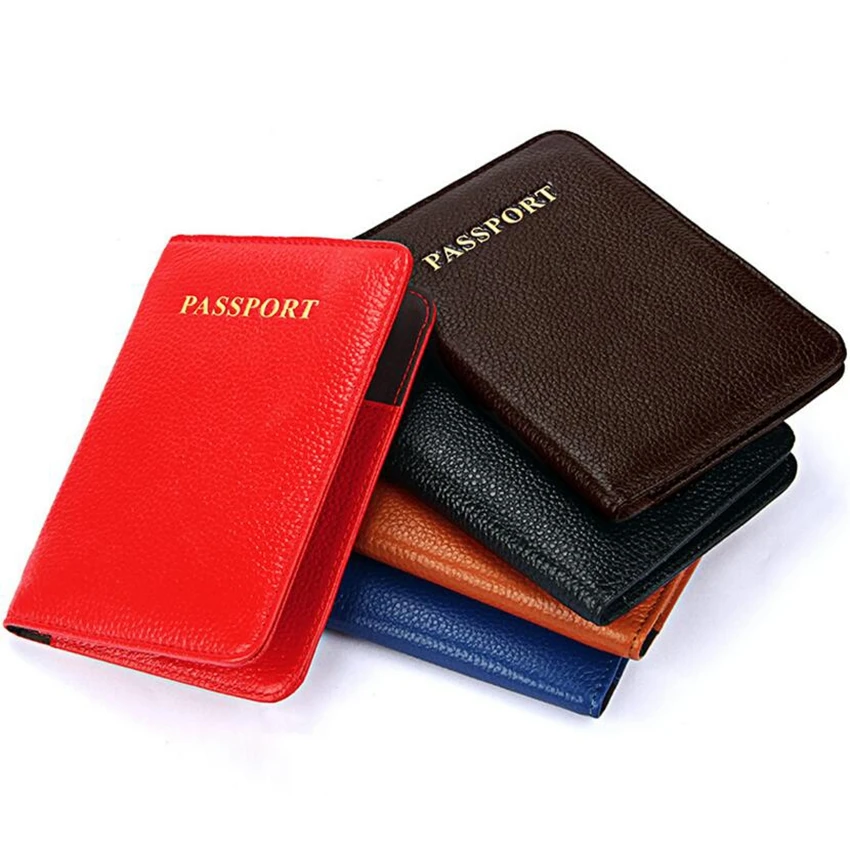 Gold stamp Travel Accessories RFID Blocking Card Wallet Men Genuine Leather Passport Case Card