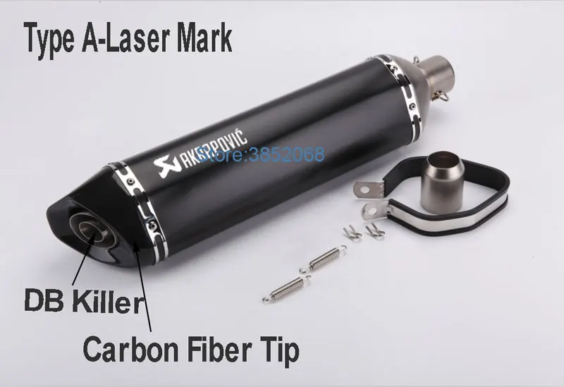 370mm/470mm/570mm marcado láser Akrapovic tubo de Escape de motocicleta Motobike silenciador de punta de fibra de carbono Escape con asesino de DB