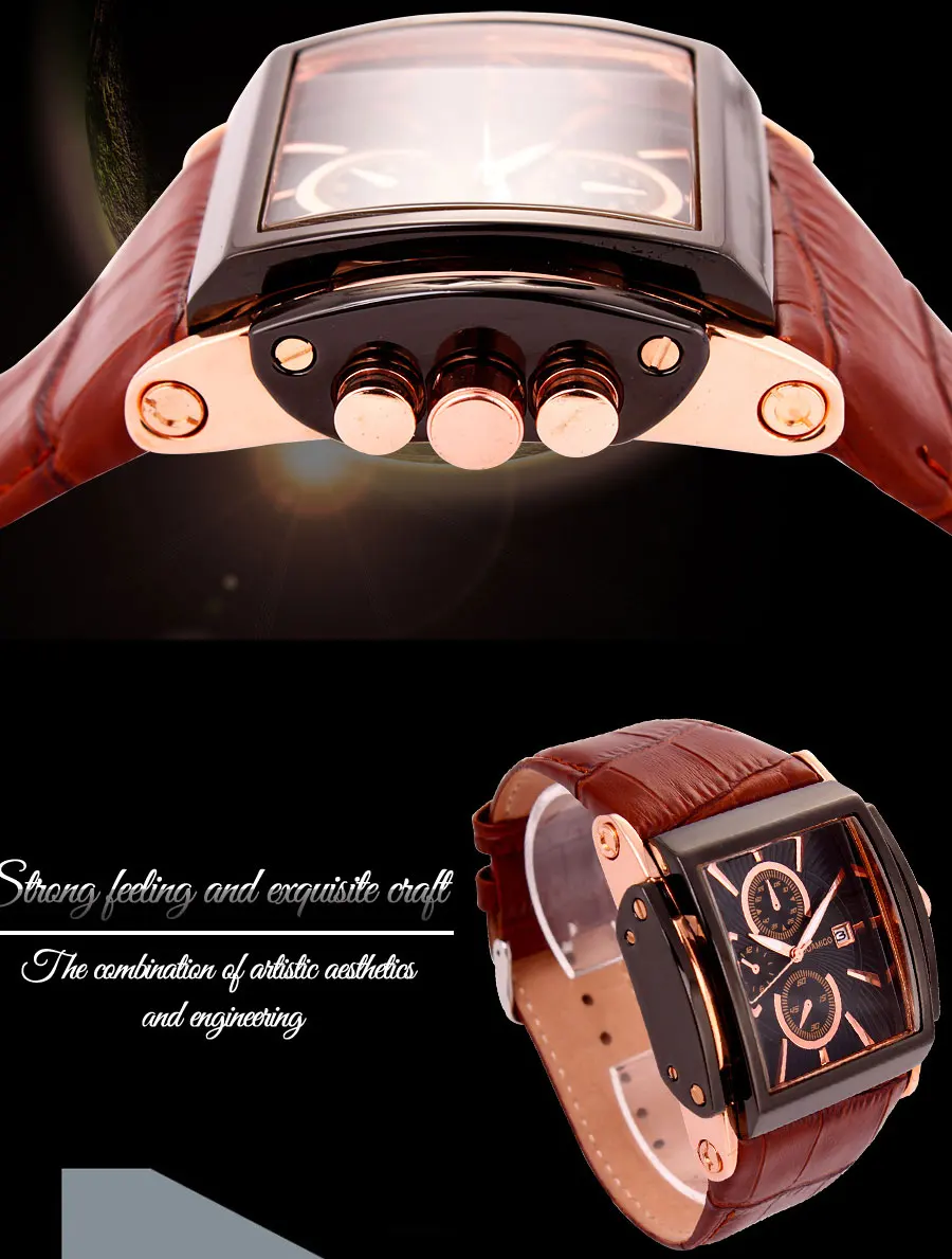 BOAMIGO Coffee Leather Strap Mens Watches Fashion Casual Waterproof Quartz Watch Analog Rectangle Male Clock Relogio Masculino (27)