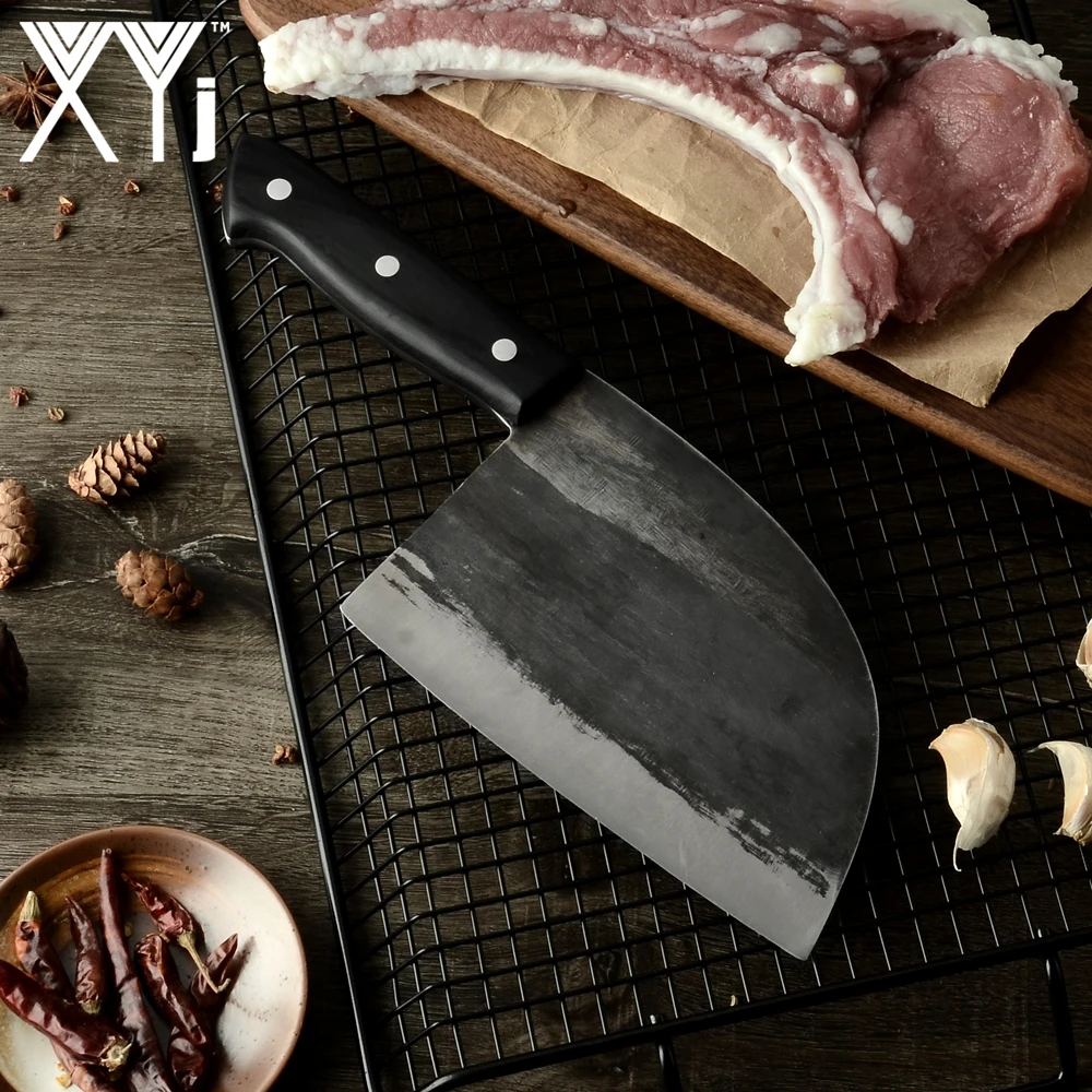 XYj полный Tang нож мясника кухонные ножи шеф-повара ручной работы кованые высокоуглеродистой стальной Кливер Filleting нарезки широкий нож
