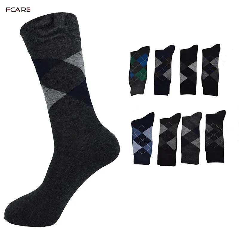 Fcare 4 шт. = 2 пары 40, 41, 42, 43, 44 платье деловые носки длинные ноги calcetines Ромбический принт Осень Зима теплые мужские носки