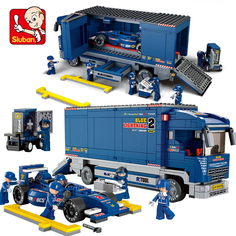 Sluban B0357 Racing Car Transporter Figures 641pcs Educational Building Blocks Bricks DIY Kids font b Toys