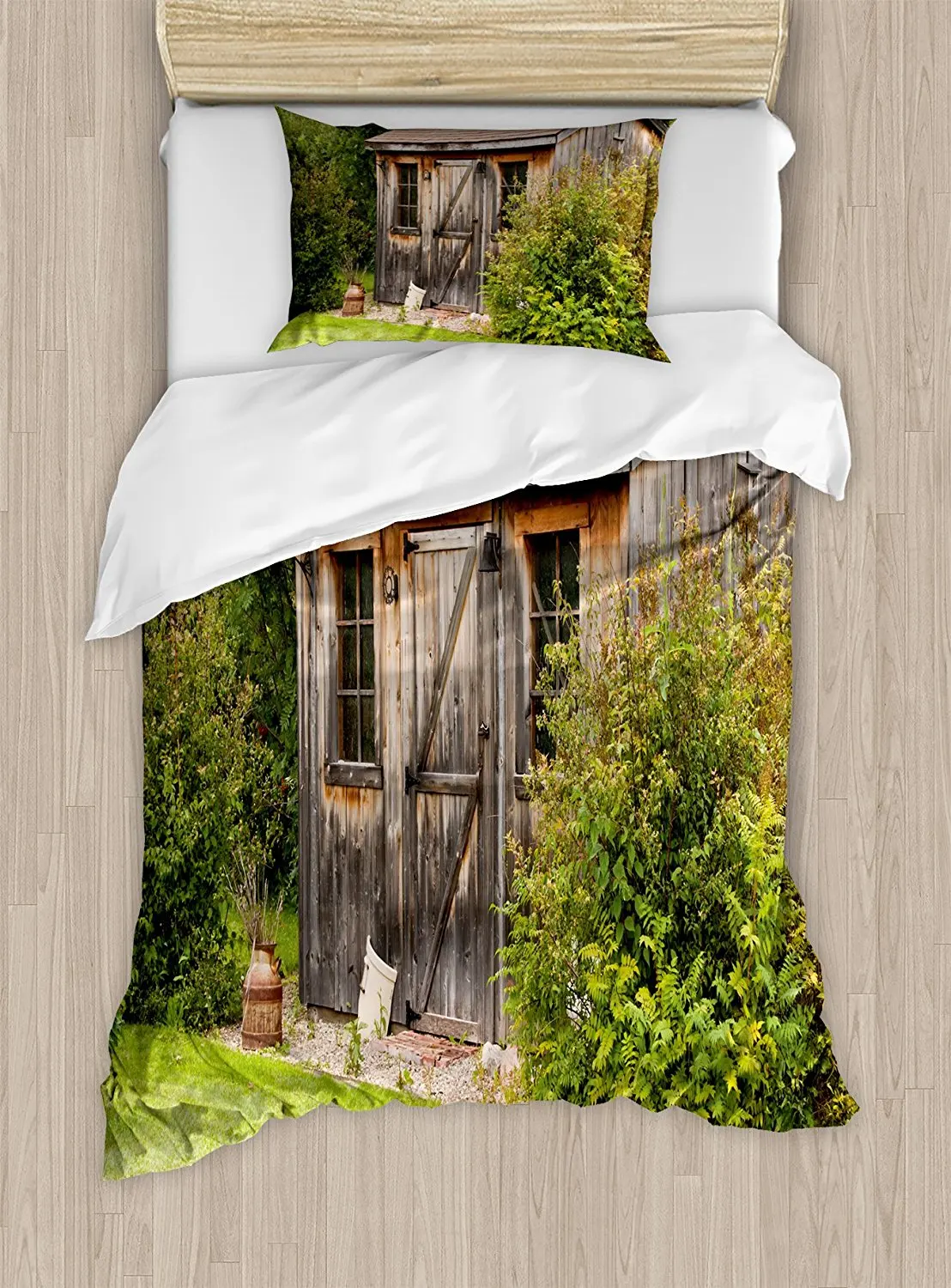 Rural Duvet Cover Set Rustic Old Charming House Wooden Barn at
