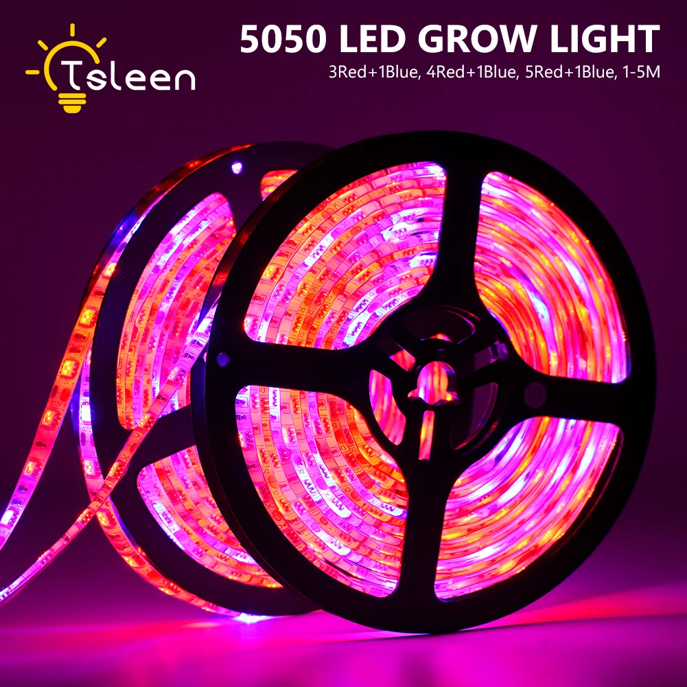 

TSLEEN 1M 2M 3M 4M 5M Waterproof LED Grow Light DC12V 5050 Led Plant Growth Strip Light for Garden Greenhouse Plant Flower Lamp