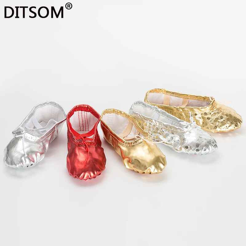 

Gold Silver Red Colors PU Leather Girls Yoga Belly Ballet Dance Shoes Body Training Shoes Kids Girls' Basic Casual Flat Shoes