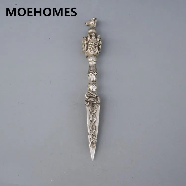 

MOEHOMES Buddhism delicate Tibetan silver Carving Mahakala Buddha Head Vajra figurine statue metal handicraft