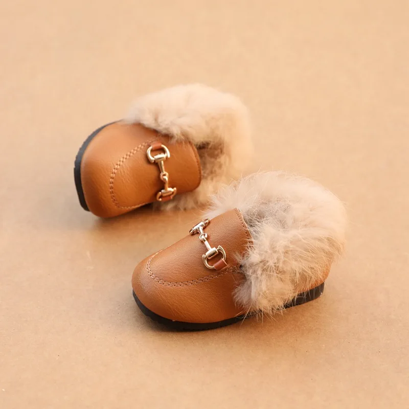 

Koovan Children's Flats 2019 Autumn And Winter Fashion Rabbit Fur Boots 1-3 Years Old Toddler Cotton Baby's Shoes Peas