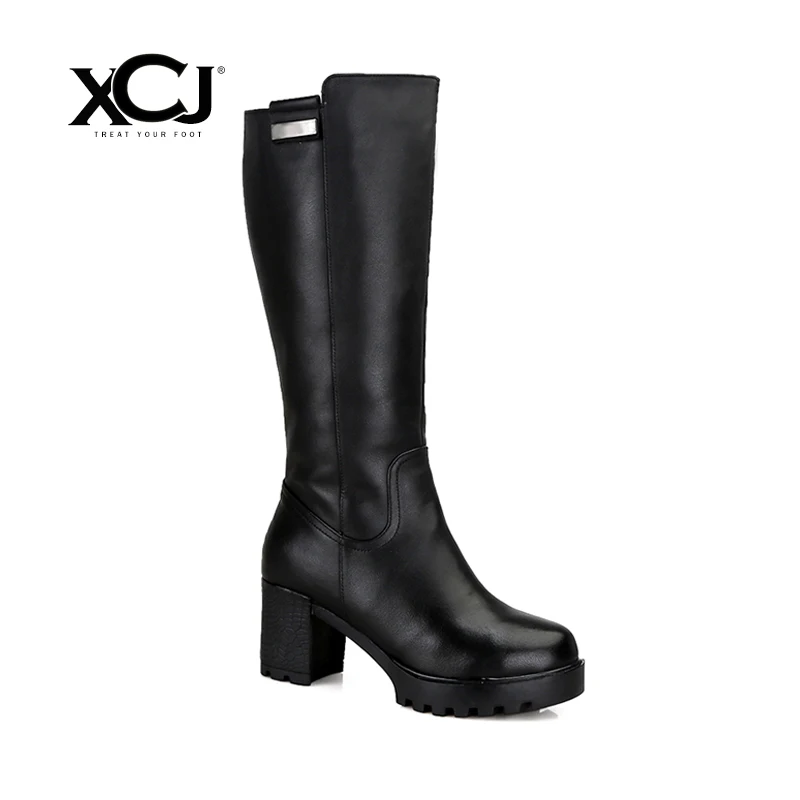 

Genuine Leather Brand Women Winter Shoes High Quality Knee High Boots Natural Wool Shearling Warmful Women Winter Boots XCJ