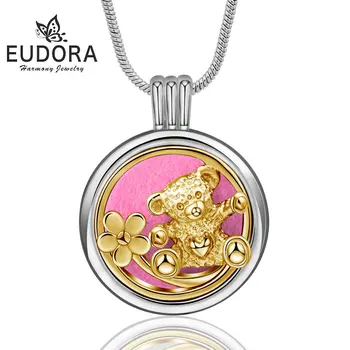 

EUDORA Gold Essential Oil Diffuser Perfume Lockets Panda Aromatherapy Lockets Pendant 25MM Round Locket Necklace with Felt Pads