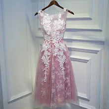 Real Sample A-linie U-ausschnitt Ärmellose Weiße Spitze Appliques Knielangen Abendkleider Günstige Prom Kleider vestido de festa
