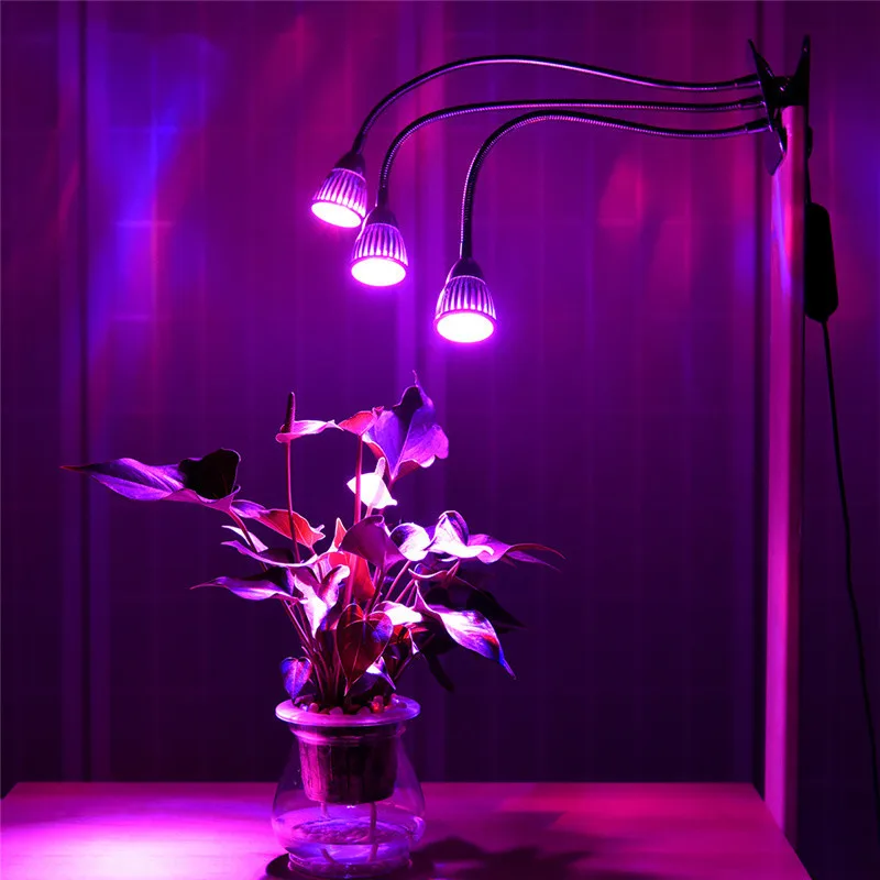 HUANJUNSHI 15 Вт растет свет три головы 360 градусов гибкий Регулируемый с зажимами Indoor УФ ИК полный спектр растения лампы