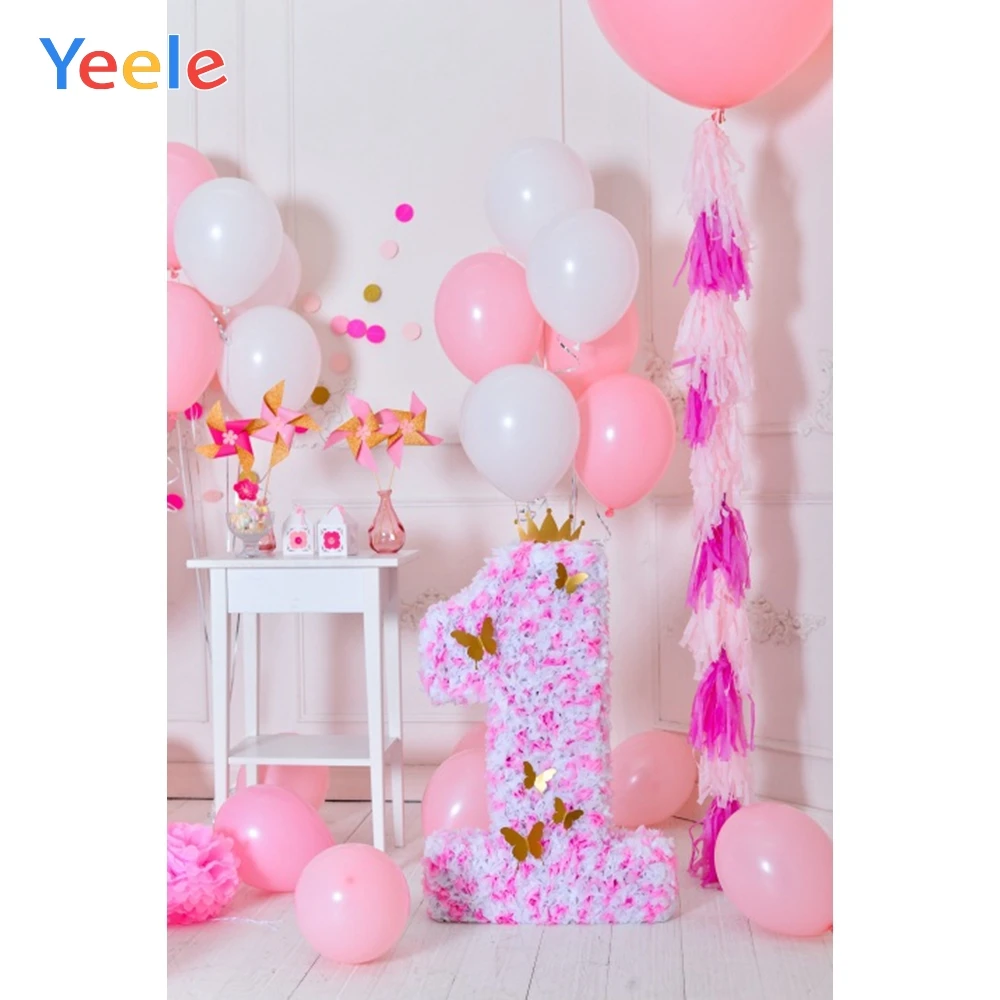 

Yeele Baby 1st Birthday Colorful Balloons Gift Girl Photography Background Princess Party Photographic Backdrop For Photo Studio