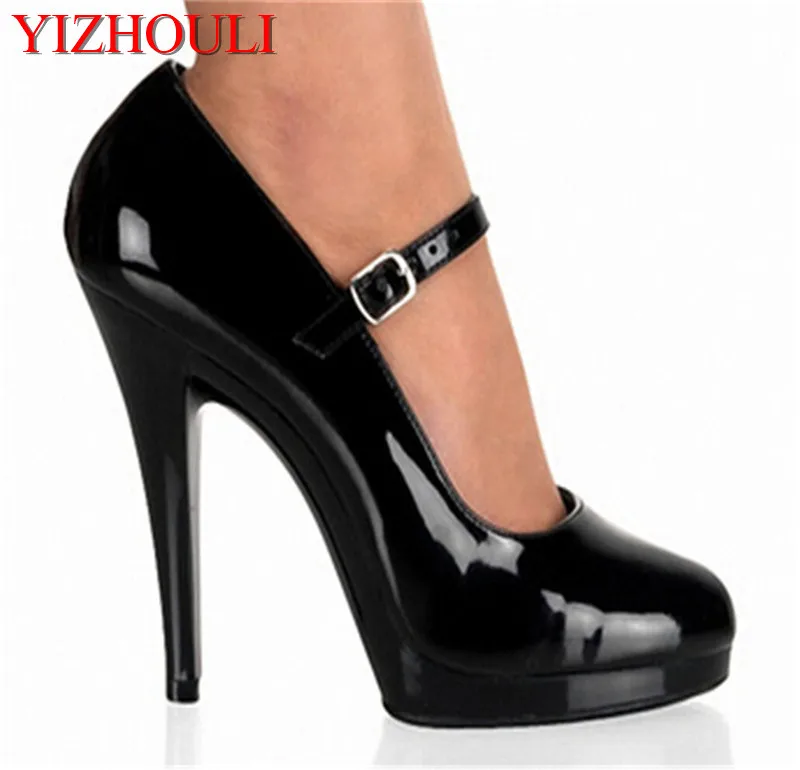 Black baking paint with 13 cm heels, nightclub dancing shoes, classic ankle strap design women's shoes
