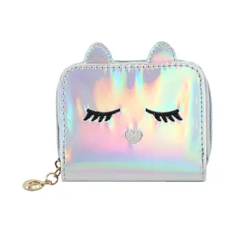 

Holographic Animal Cat Face Short Wallet Small Coin Purse for WoMan Girls Ladies