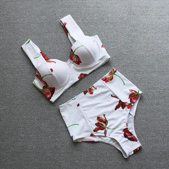 

Women Sexy Floral Push Up Padded Bandage Biqunis Bikini Set Ladies High Waist Swimsuit Underwire Swimwear Bathing Suit Beachwear