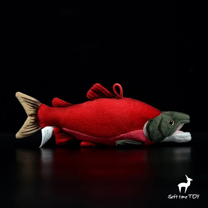 1648 8 De Réductionvraie Vie Danimaux Marins Belle Poupée De Saumon Rouge En Peluche Jouet De Sébaste Poupées De Poisson Chat Jouets En Peluche