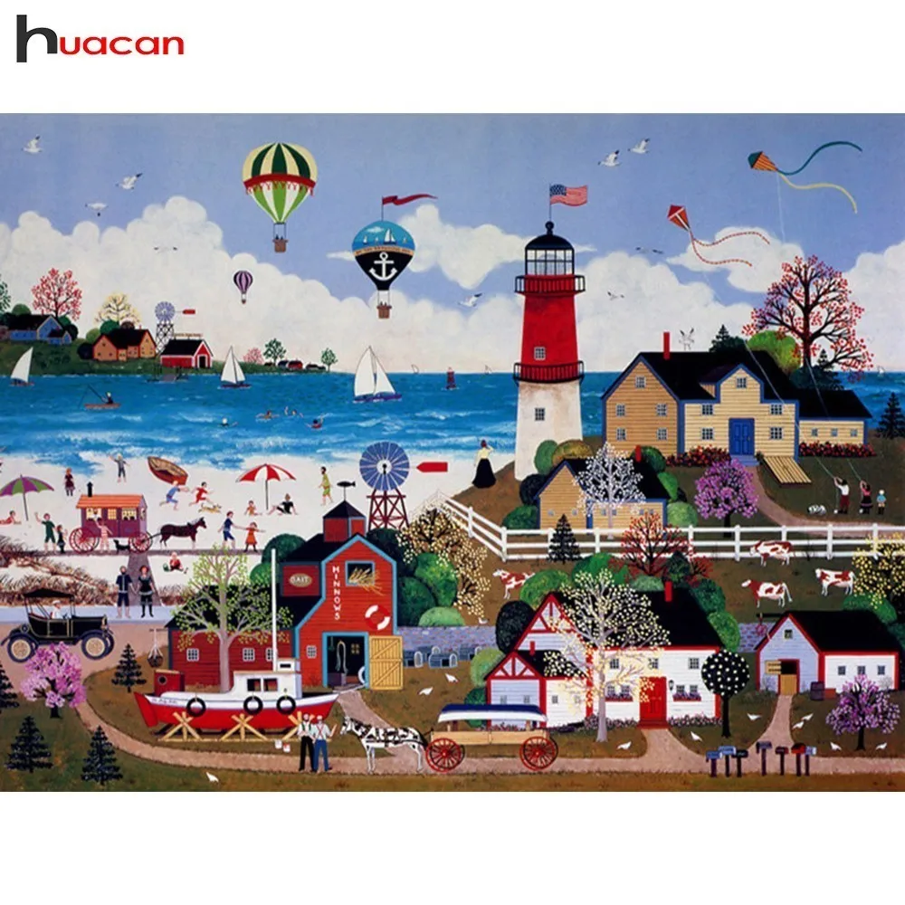 

HUACAN Full Square/Round Drill 5D DIY Diamond Painting Cartoon Mosaic Cross Stitch Diamond Embroidery Beach Decoration Home