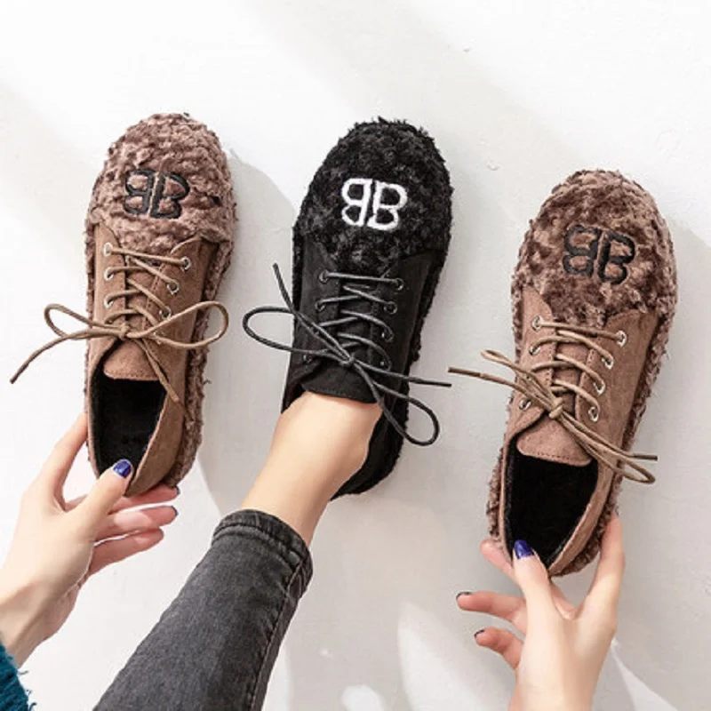

Warm snow boots 2018 winter new plus velvet flat shoes casual shoes bare boots fur shoes