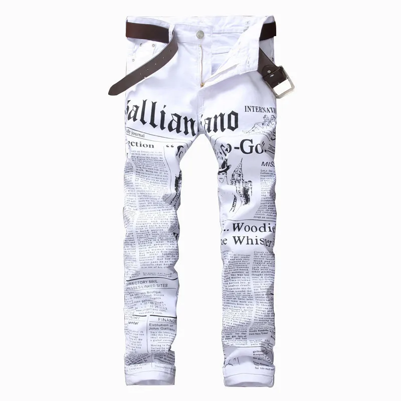2017 Brand Men Straight Slim Fit White Biker Jeans Pant Denim Trousers