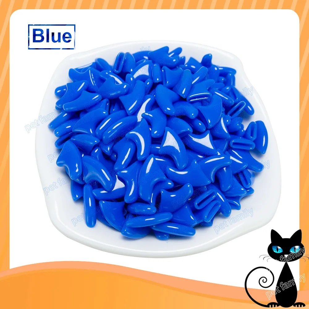 100 шт./лот, кошачьи колпачки для ногтей, мягкая силиконовая защита для ногтей с кошачьей лапой, Бесплатный клей и аппликатор - Цвет: Blue