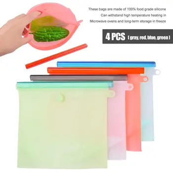 

4PCS Silicone 1000ML Food Vacuum Sealed Bag Food Date Food Storage Bags With DATE DIAL 1L Airtight Seal Silicone Bags #