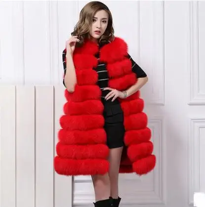 New Women Winter And Autumn Long Section Imitation Fur Vest Coats Large Size Hooded Sleeveless Fake Fur Jackets Waistcoats K744