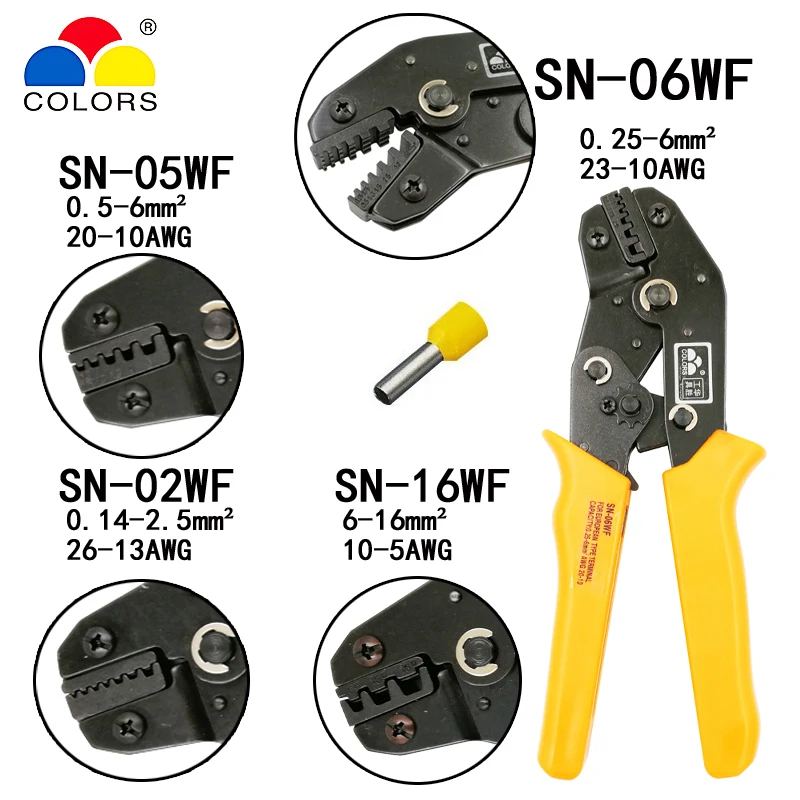 Цветные SN 06WF обжимные плоскогубцы 0 25 6 мм2 23 10AWG с 700 наконечниками 02WF/05WF/16WF 14 16mm2