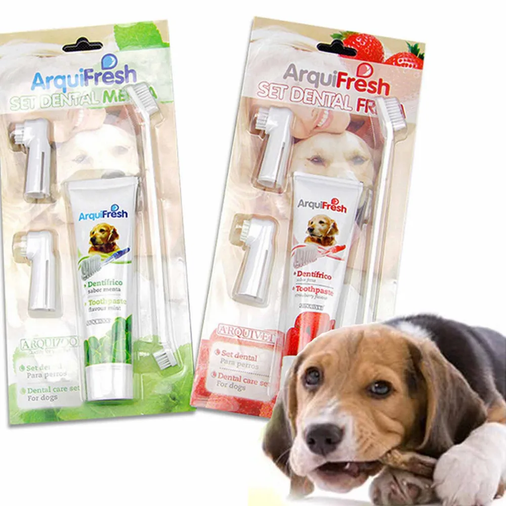 Minty strawberry flavor toothpaste ! pet dog puppy cat toothbrush teethpaste 1 toothpaste+1 two-head toothbrush+2 brush head |