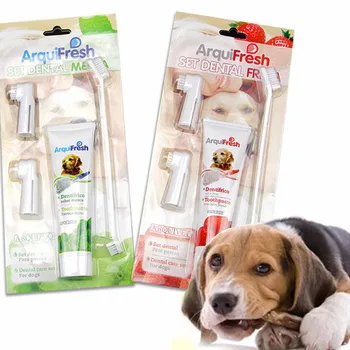 

Minty strawberry flavor toothpaste ! pet dog puppy cat toothbrush teethpaste 1 toothpaste+1 two-head toothbrush+2 brush head