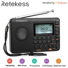 RETEKESS V115 Radio Ontvanger FM AM SW Draagbare Radio Pocket Met USB MP3 Digitale Recorder Ondersteuning Micro SD TF Card sleep Timer(China)