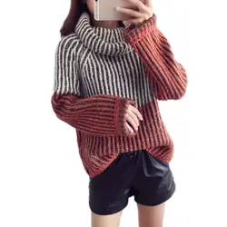 Свитер дамы Весна 2019 новые свободные пуловер с высоким воротником Осенняя утепленная Трикотаж толстый линии носить на улице женский