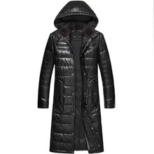 Кожаная замшевая куртка из овечьей кожи для мужчин, пуховик из натуральной кожи, меховой капюшон, воротник, длинный дизайн,, новинка, Феникс 1204 г