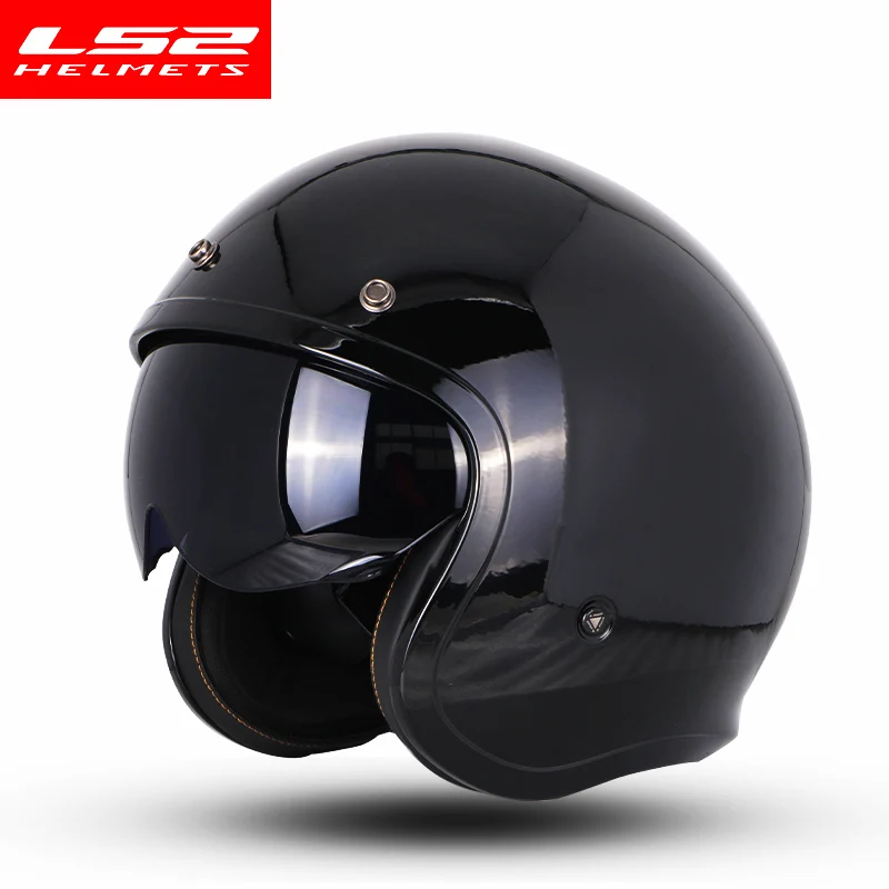 LS2 OF599 Spitfire с открытым лицом винтажный шлем moto rcycle половина 3/4 шлем casco moto винтажный ECE утвержденный размер M-XXXXL - Цвет: Bright black