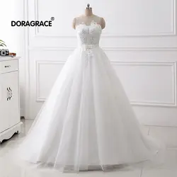 Doragrace vestidos de novia в наличии аппликация кружево Тюль свадебное платье невесты Плюс Размер белое платье принцессы для свадьбы
