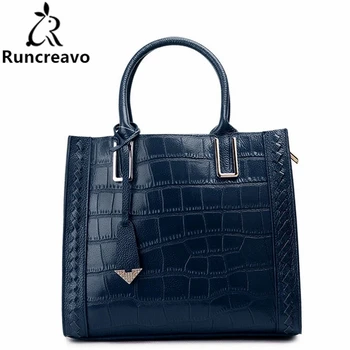 

Runcreavo Genuine Leather Bag Handbags Women Luxury Designer Alligator real leather bag ladies Women Messenger Bag Shoulder Bags