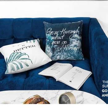 

Wholesales Pillow Cover Tropical Blue Sea Feather Leaves Watercolor Cushion Cover Home Decorative Pillow Case 45x45cm/55x55cm