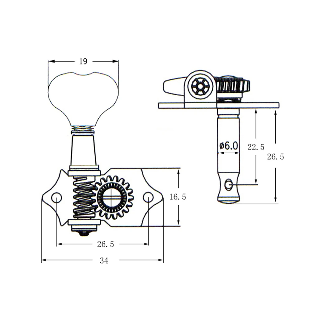 Open Gear Folk Guitar String Key Fishtail String Button Tuning Pegs Tuners Machine Heads 3 Left and 3 Right